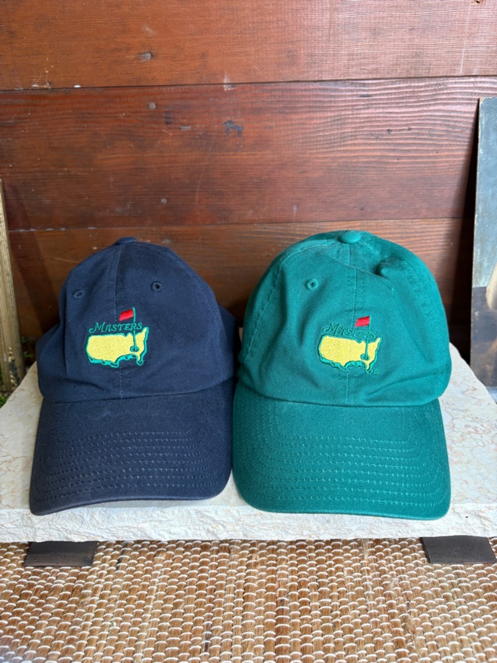 Two MASTERS Augusta National Golf Baseball Caps Cotton Navy Blue & Green